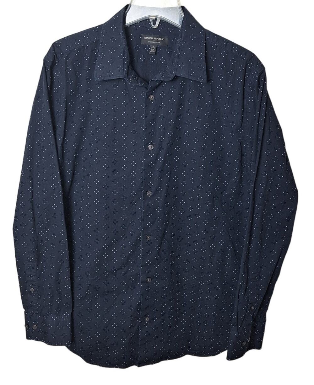 Banana Republic Black/ White Dot "Tailored Stretch" Button Front Shirt Men's XL